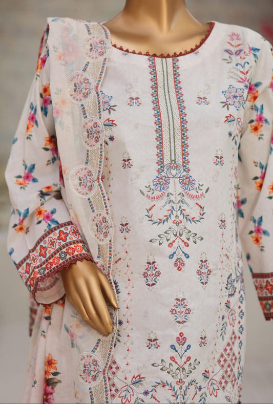 Shanaya By MTF Digital Printed Heavy Embroidered Lawn - Ash White