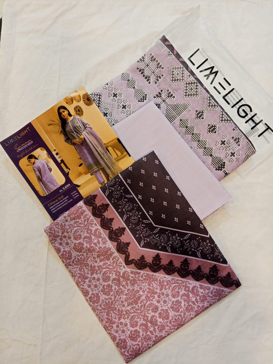 Detailed fabric grain and printed design of the Deep Lilac LimeLight Lawn 3pc Suit.
