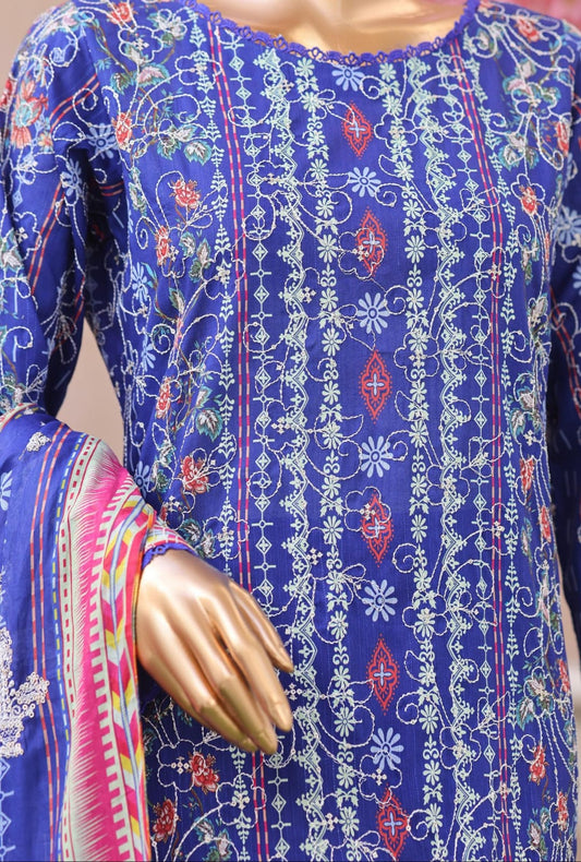 Khass By MTF Digital Printed Jhaal Embroidered Dhagakari Doria Lawn - Blue