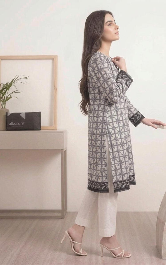 White - Alkaram 1pc Unstitched Lawn Shirt
