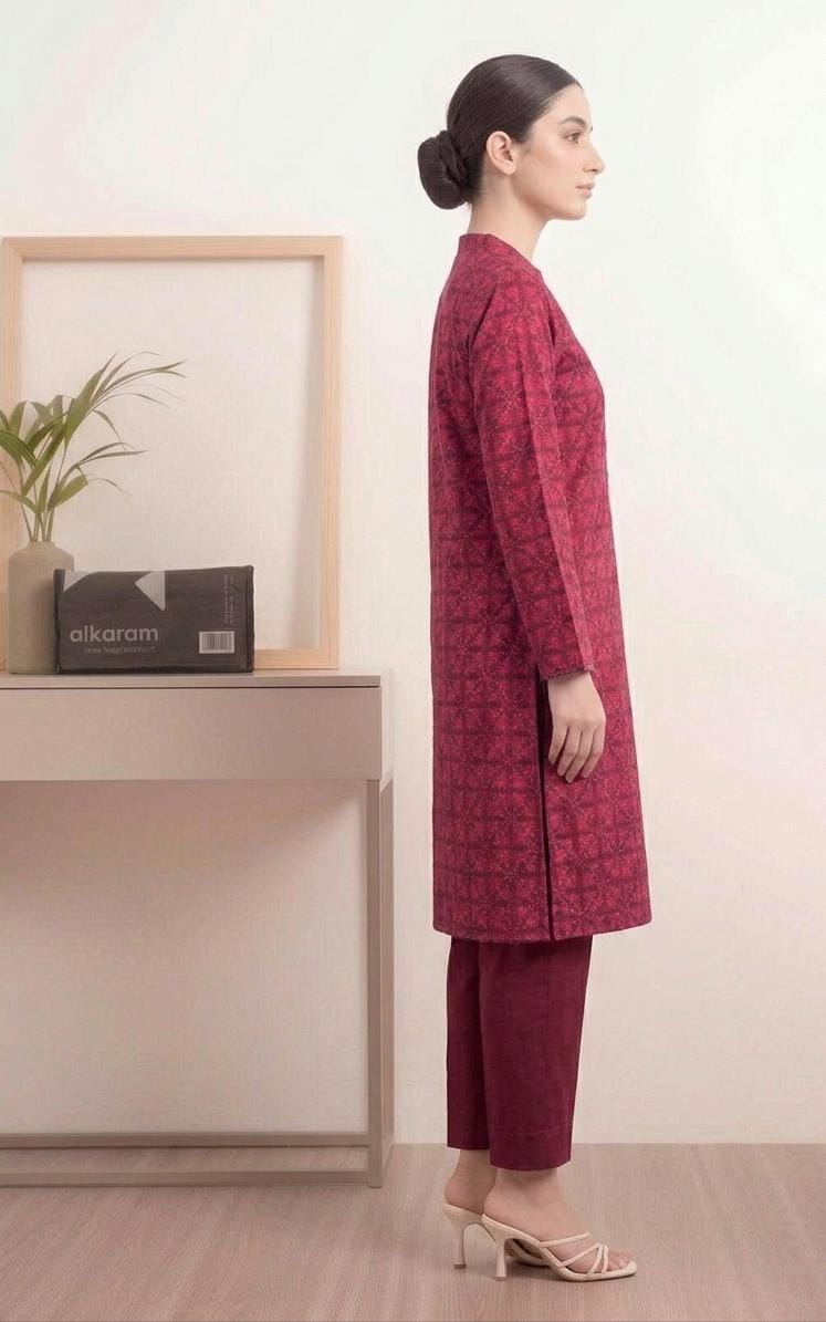 Red - Alkaram 1pc Unstitched Lawn Shirt