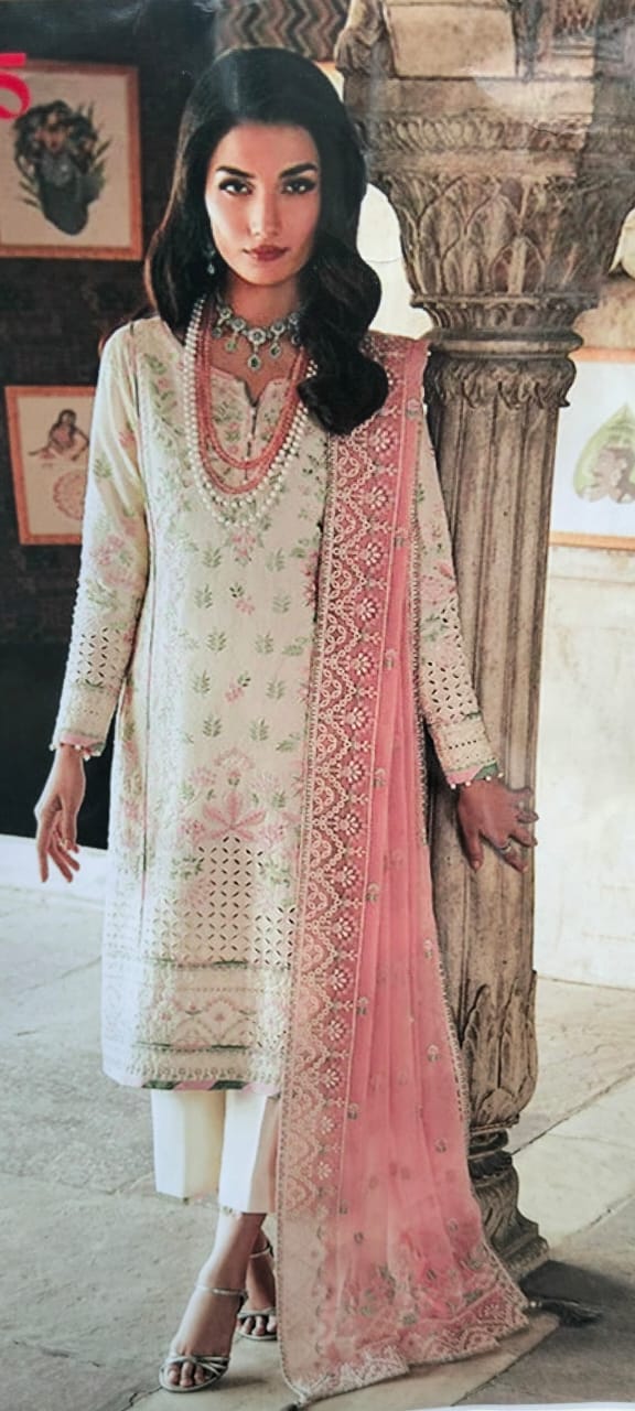 Noirea Embroidered Chiffon - Cream 3pc Formal (Replica)
