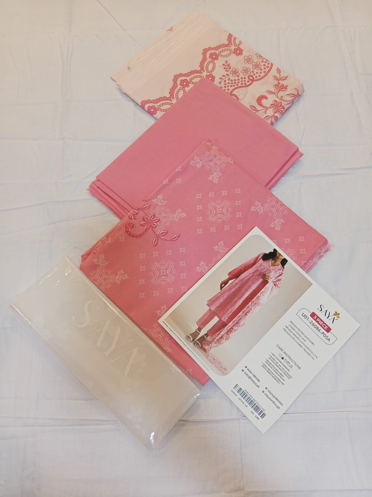 shot of the Saya Printed Lawn Suit Peachy Pink