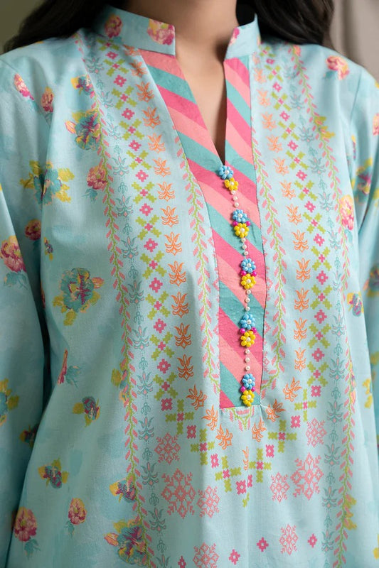 Sky Blue Zellbury 3pc Unstitched Lawn Suit – Stylish Pakistani Lawn Outfit 2025