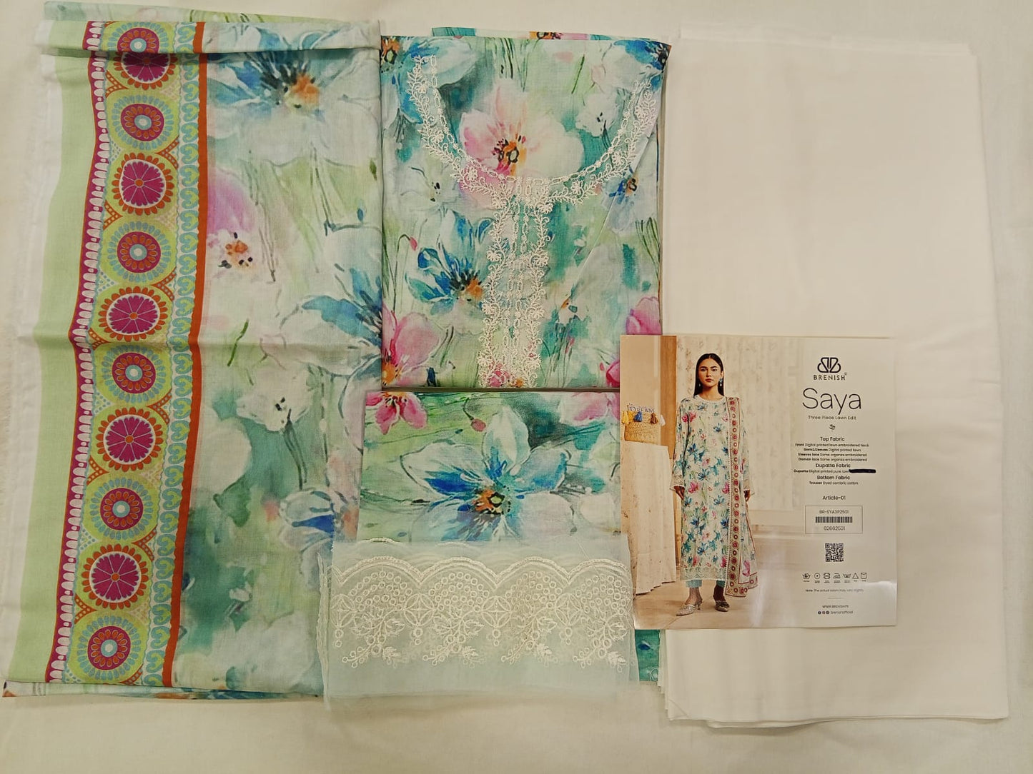 Off White |SAYA 3pc Unstitched Lawn Suit | Brenish