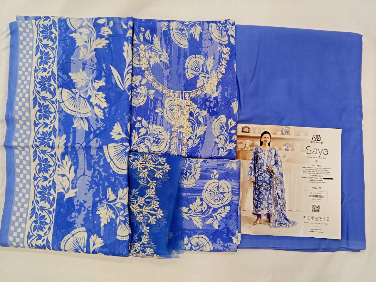 Royal Blue | SAYA 3pc Unstitched Lawn Suit | Brenish