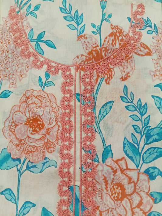 Off White| SAYA 3pc Unstitched Lawn Suit | Brenish