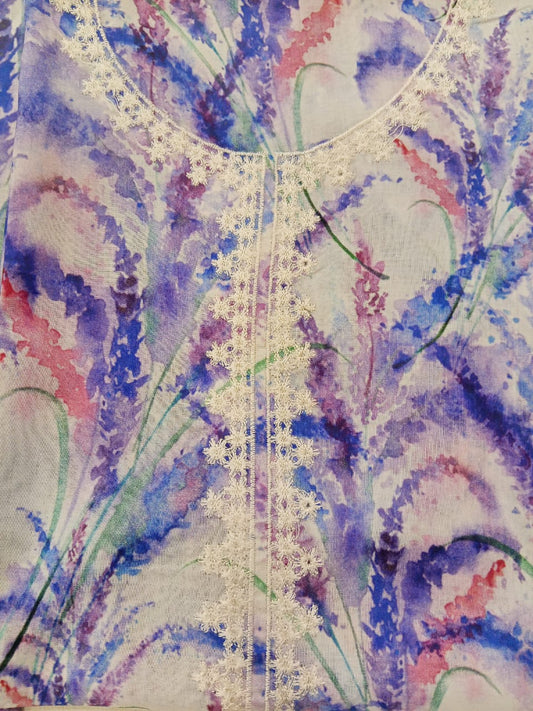 Blue White| SAYA 3pc Unstitched Lawn Suit | Brenish