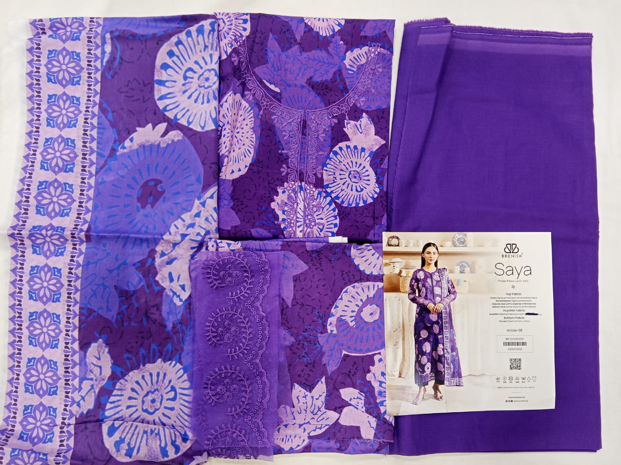 Purple | SAYA 3pc Unstitched Lawn Suit | Brenish