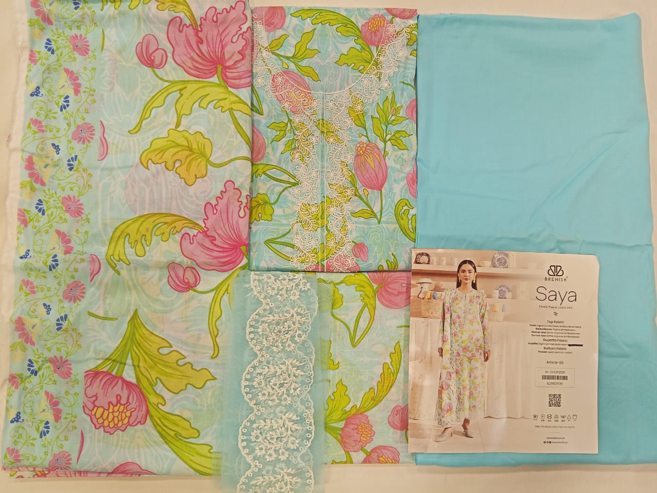 Sky | SAYA 3pc Unstitched Lawn Suit | Brenish