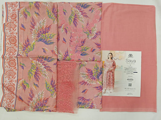 Light Pink | SAYA 3pc Unstitched Lawn Suit | Brenish