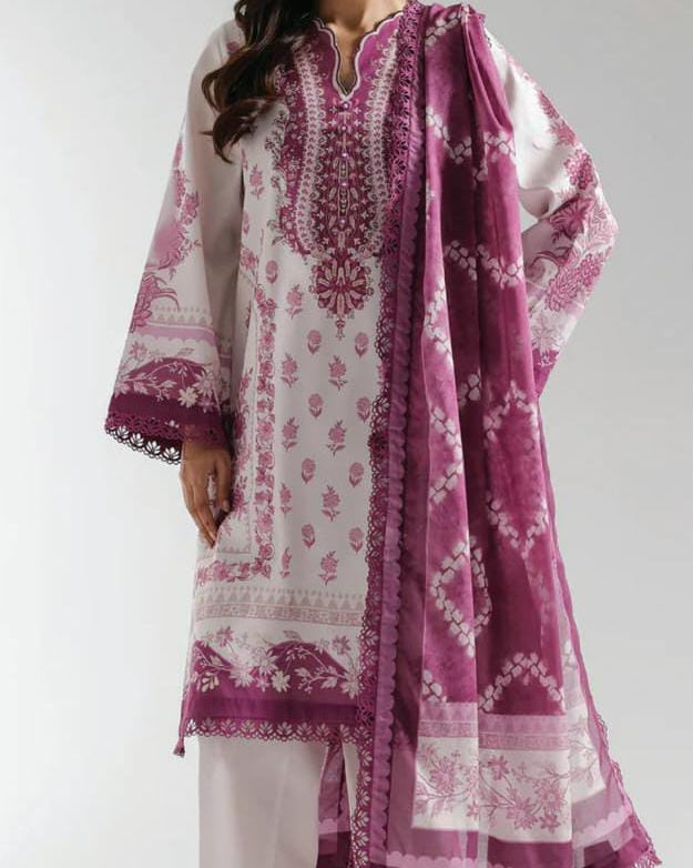 Purple |Ethnc 3pc Unstitched Doriya Lawn Suit