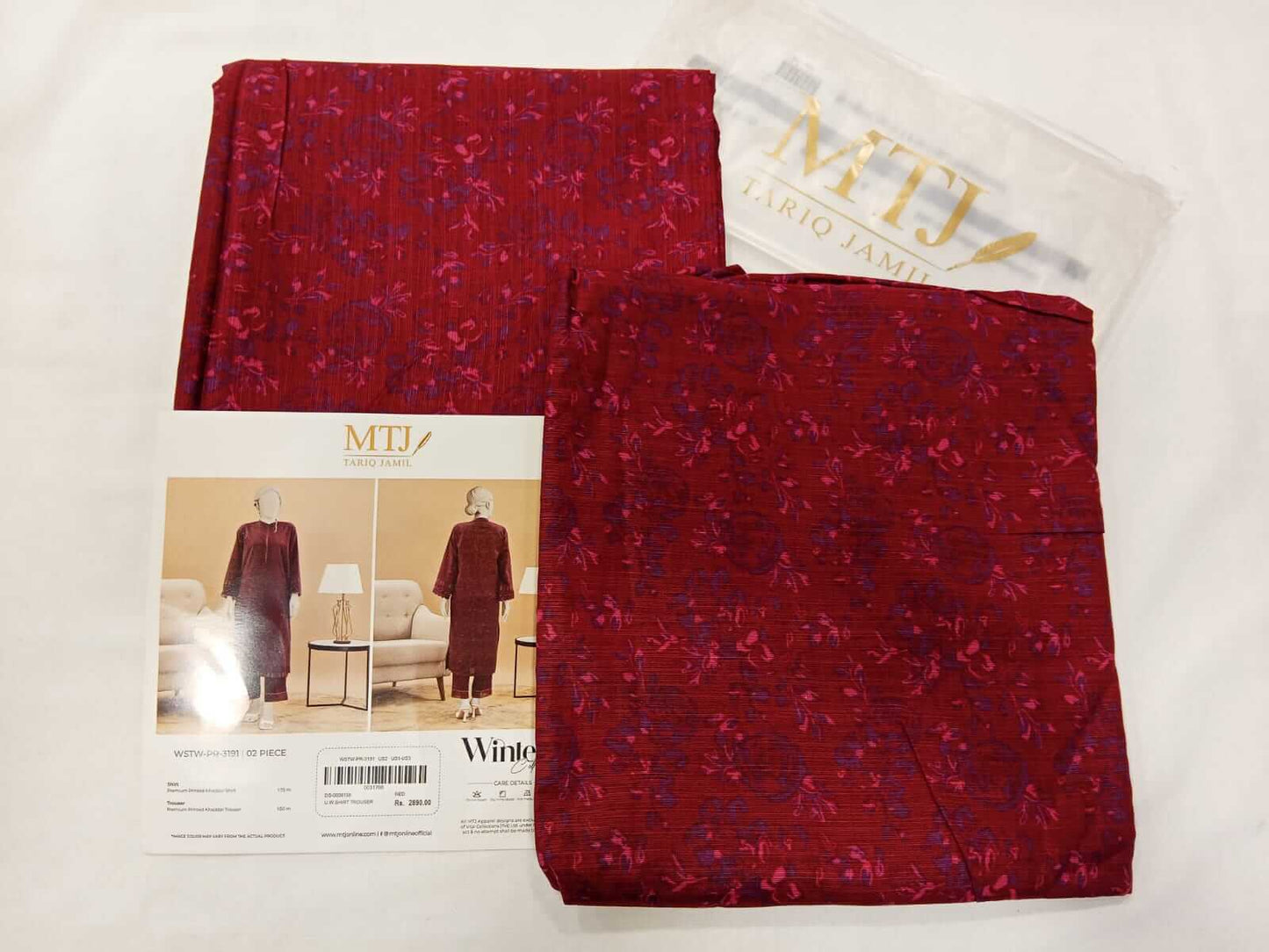 Red | Mtj-Tariq Jamil 2pc Unstitched Khaddar Suit
