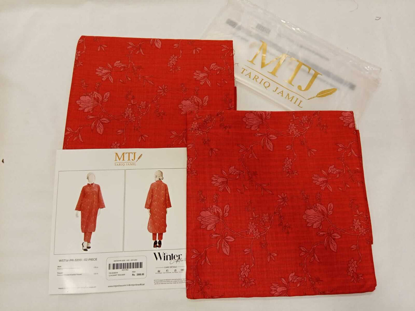 Red | Mtj-Tariq Jamil 2pc Unstitched Khaddar Suit