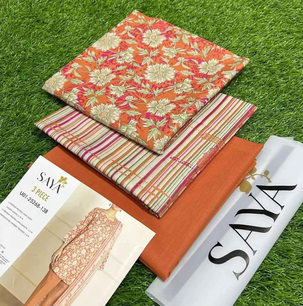 Orange | Saya 3pc Unstitched Lawn Suit