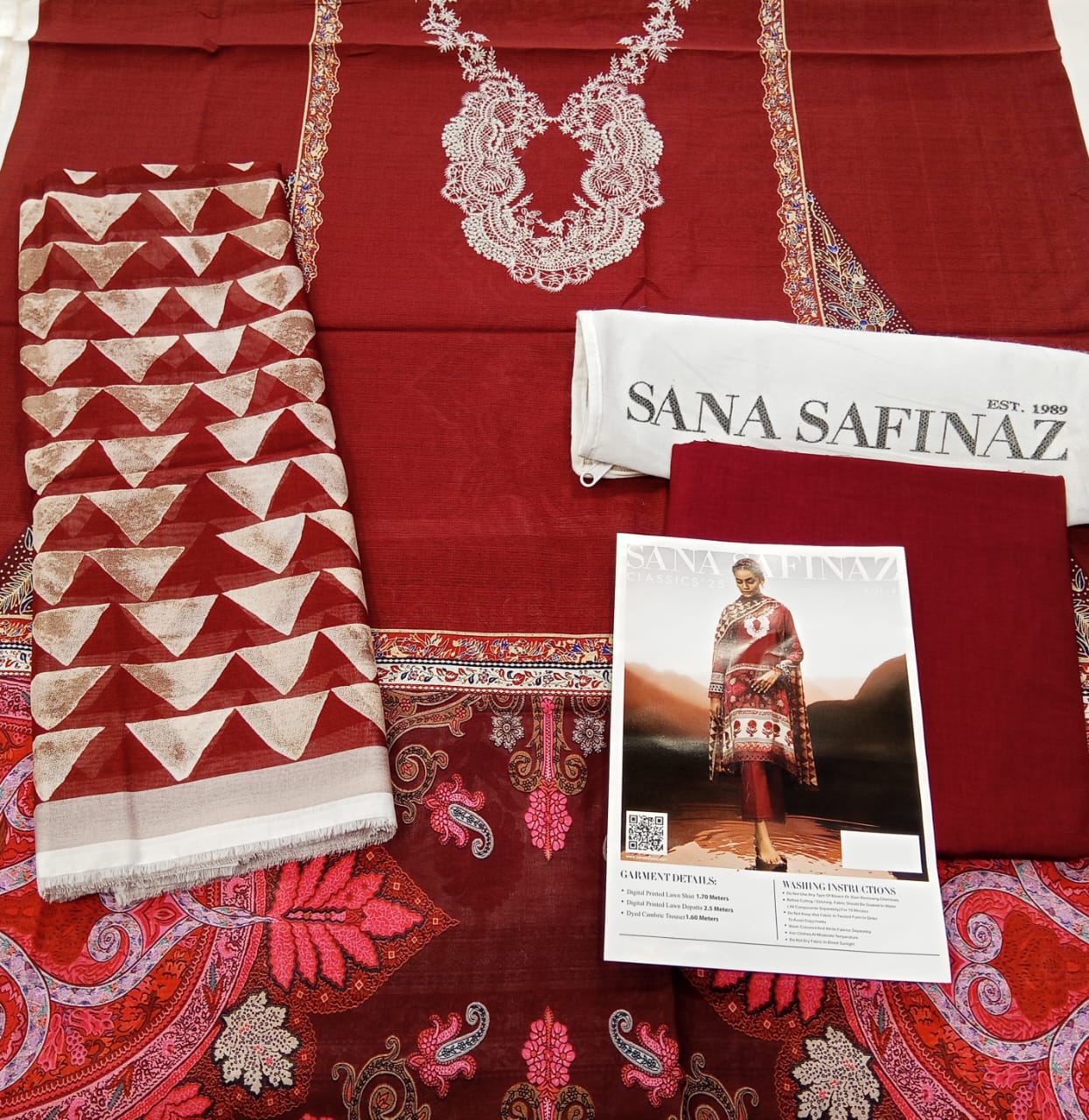 Maroon | Sana Safinaz 3pc Unstitched Lawn Suit