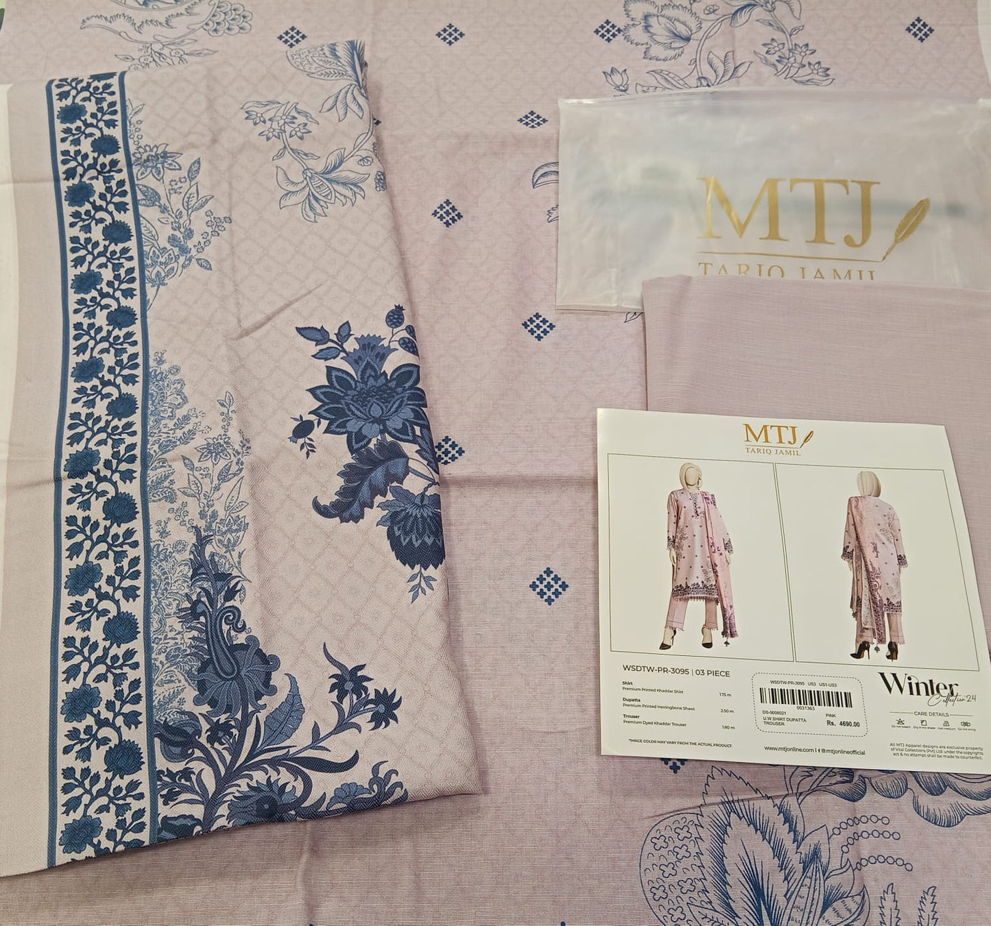 Pink | Mtj-Tariq Jamil 3pc Unstitched Khaddar Suit