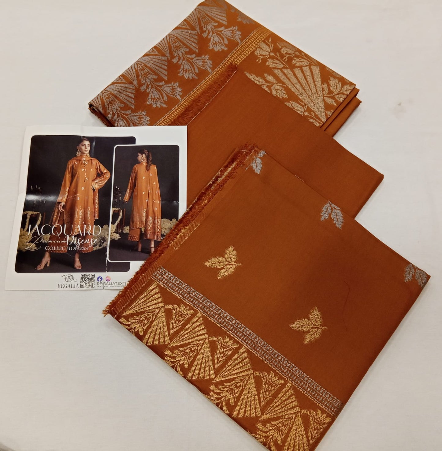 Brown | Regalia 3pc Unstitched Jacquard Viscose