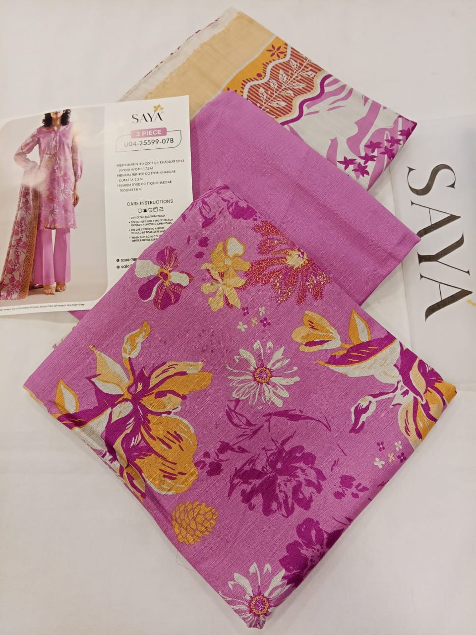 Saya 3pc Unstitched Khaddar Suit | Pink