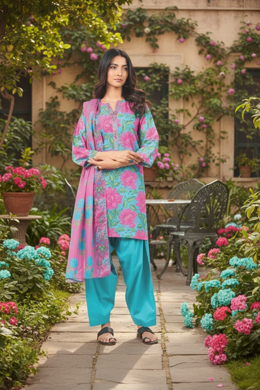 Alkaram 3pc Unstitched Khaddar Suit | Turquoise