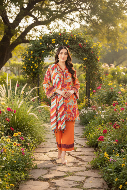 Alkaram 3pc Unstitched Khaddar Suit | Orange