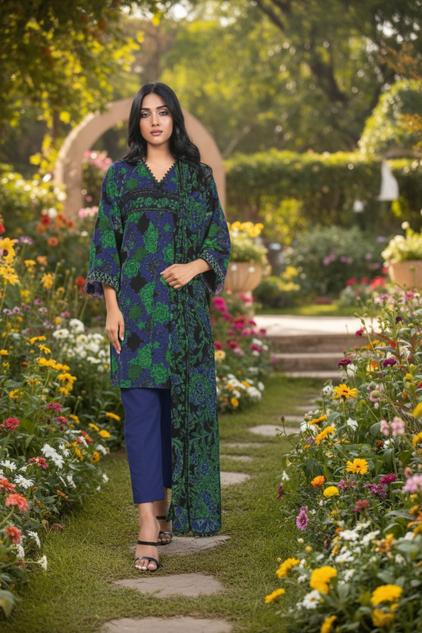 Alkaram 3pc Unstitched Khaddar Suit | Blue