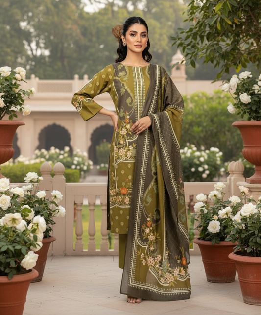 Gul Ahmed 3pc Unstitched Khaddar Suit | Mehndi