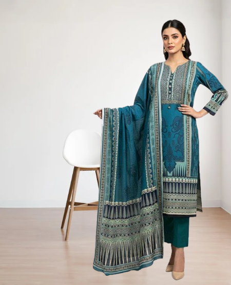Gul Ahmed 3pc Unstitched Khaddar Suit | Petrol Blue