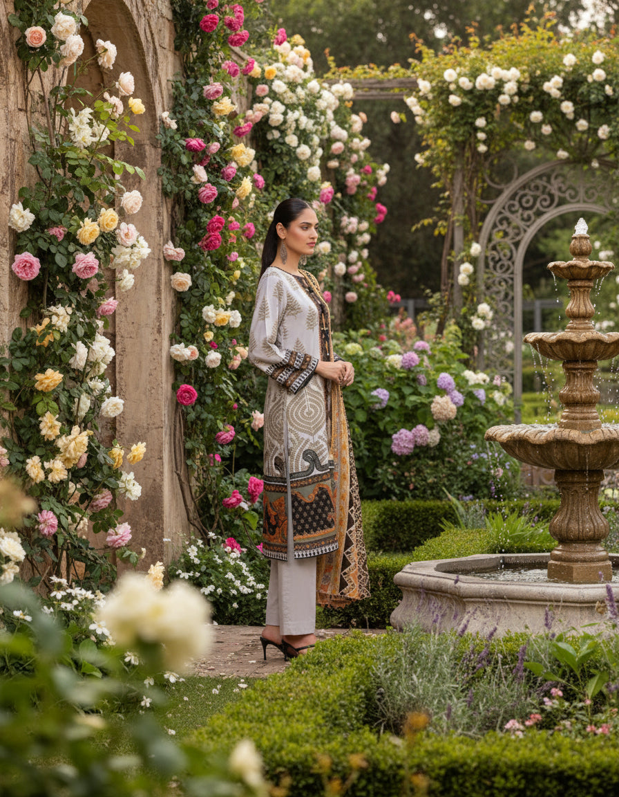 Gul Ahmed 3pc Unstitched Khaddar Suit | Beige