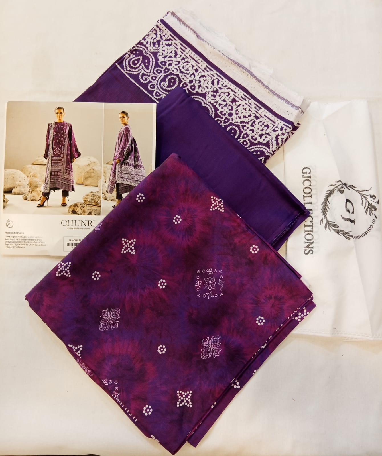 Deep Purple | Chunri by GJ 3pc Unstitched Linen Bana Dora Collection