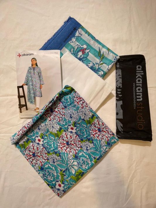White | Al-Karam 3pc Unstitched Lawn Suit