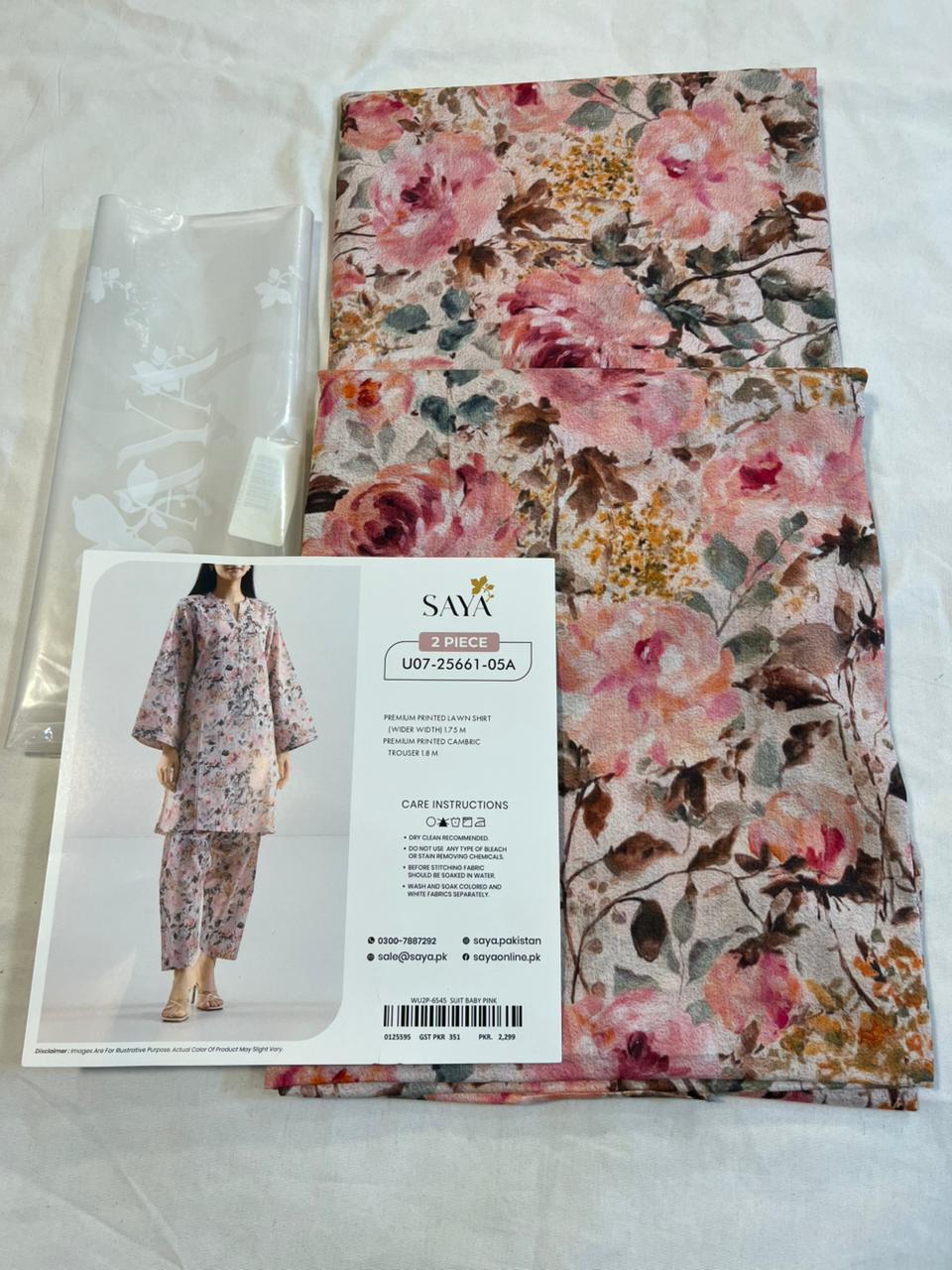 Saya 2pc Unstitched Lawn Suit | Baby Pink