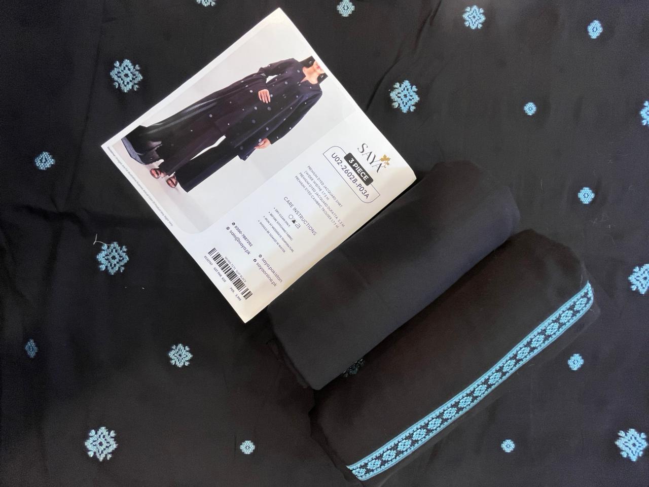 Black | Saya 3pc Unstitched Cotton Jacquard 3-Piece