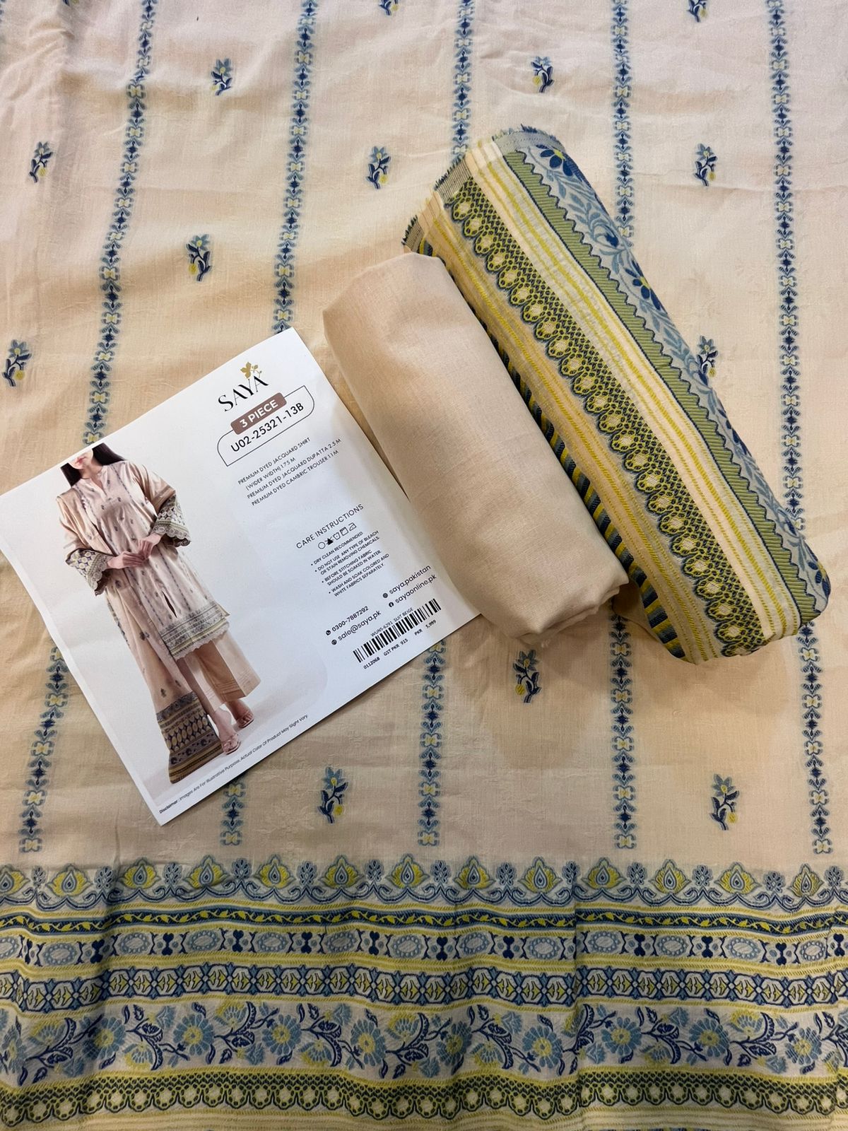 Beige | Saya 3pc Unstitched Cotton Jacquard 3-Piece
