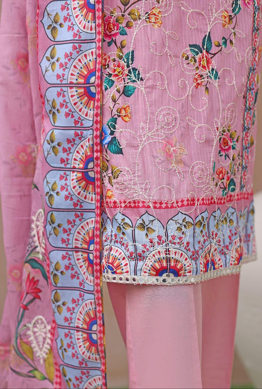 Khass By MTF Digital Printed Jhaal Embroidered Dhagakari Doria Lawn - Pink