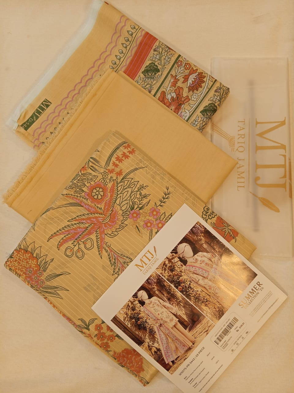 Mtj 3 PIECE PRINTED TEXTURED LAWN SUIT - Fawn (UNSTITCHED)