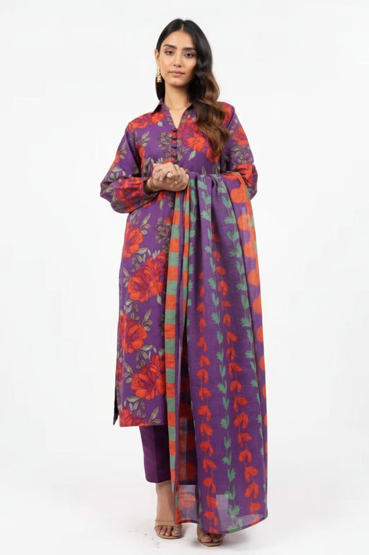 Alkaram 3pc Unstitched Khaddar Suit | Purple