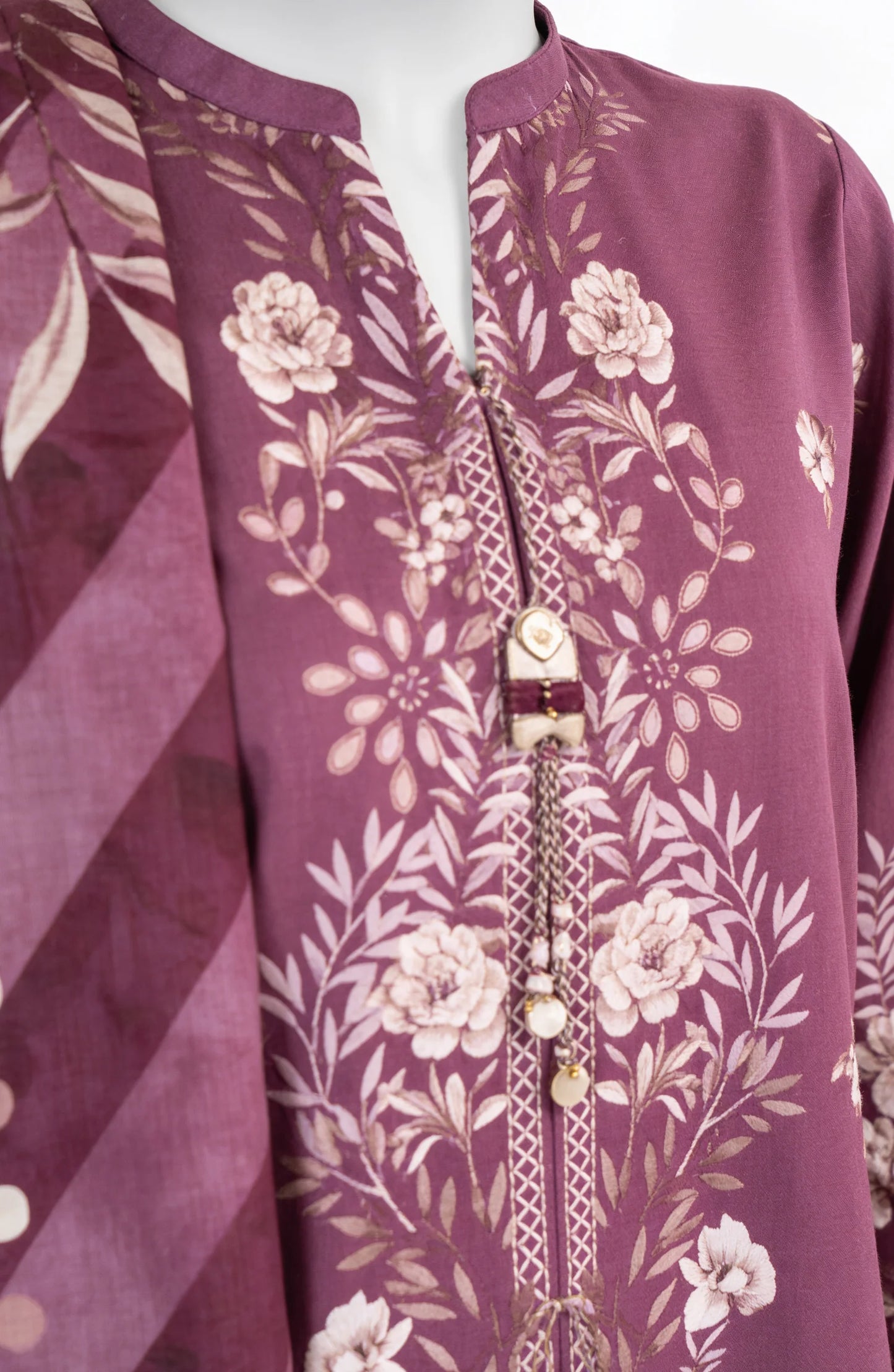 Mtj 3 PIECE PRINTED LAWN SUIT- Magenta (UNSTITCHED)