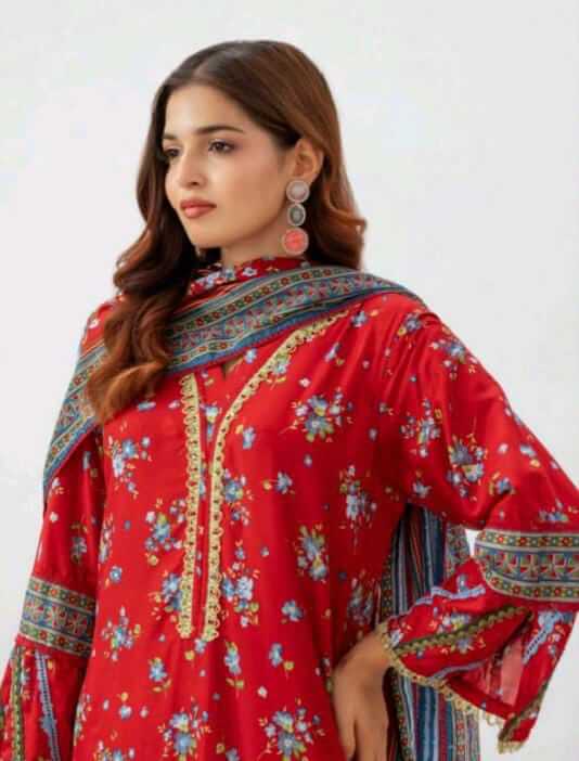 Malaika 3pc Unstitched Lawn Collection - Red