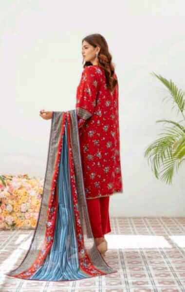 Malaika 3pc Unstitched Lawn Collection - Red