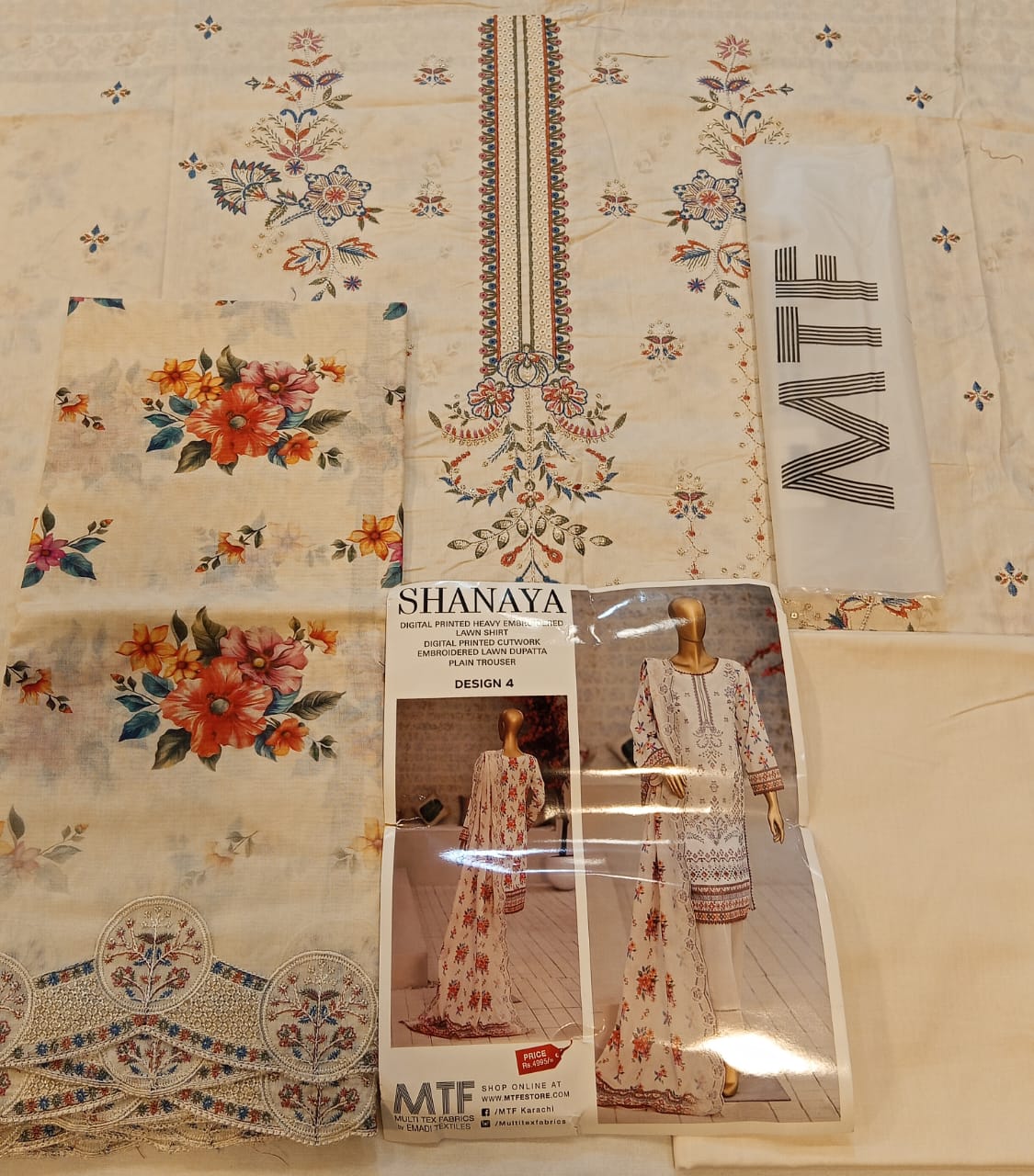 Shanaya By MTF Digital Printed Heavy Embroidered Lawn - Ash White