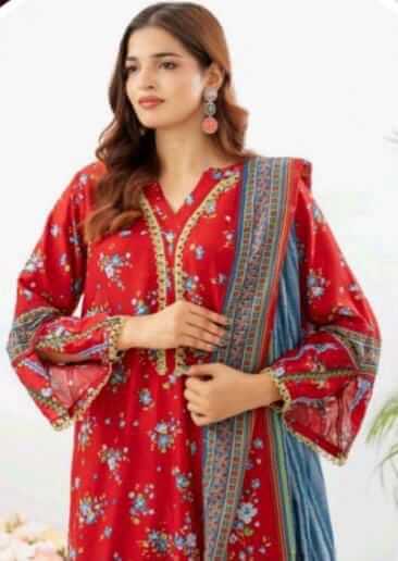 Malaika 3pc Unstitched Lawn Collection - Red