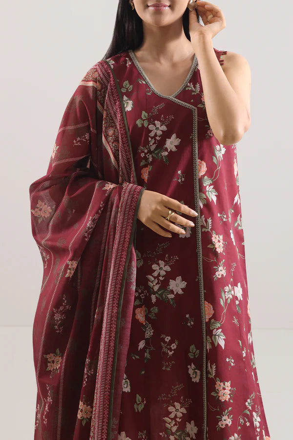 Maroon | Saya 3pc Unstitched Lawn Suit