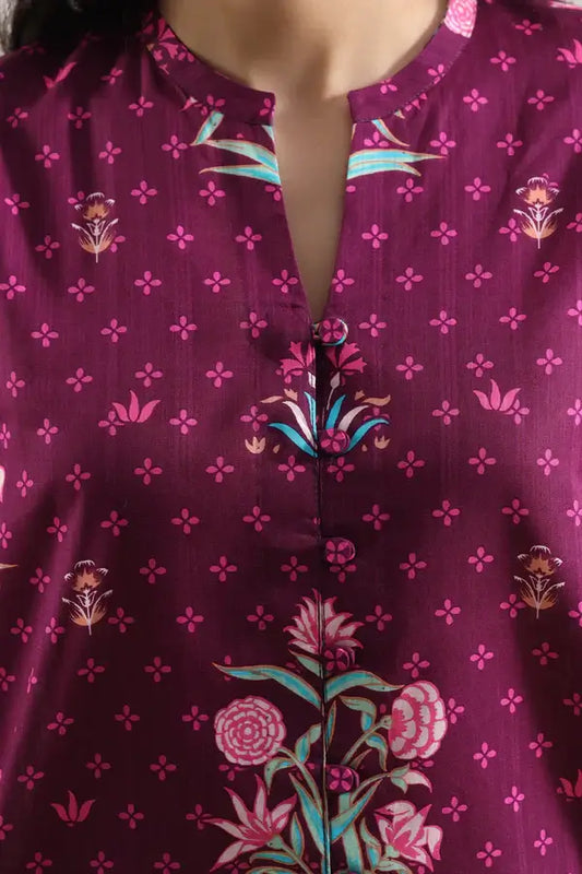 Plum | Saya 3pc Unstitched Self Strip Lawn Suit
