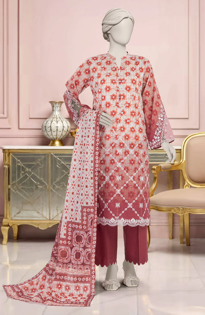 Mtj 3 PIECE PRINTED LAWN SUIT- Red (UNSTITCHED)