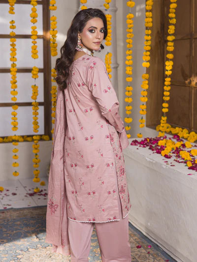Meeras By MTF Dyed Heavy Embroidered Pima Cotton Lawn - Dusty Rose