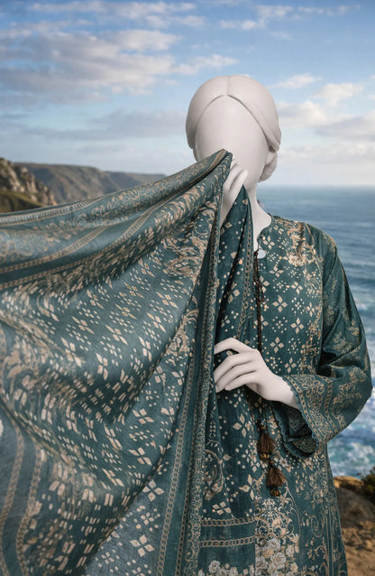 Mtj 3 PIECE PRINTED LAWN SUIT- Teal (UNSTITCHED)