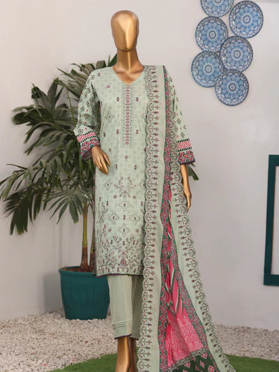 She Style By MTF Digital Printed Embroidered Pima Cotton - Light Green