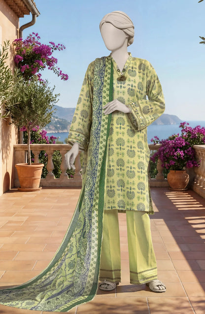 Mtj 3 PIECE PRINTED LAWN SUIT- Beige (UNSTITCHED)