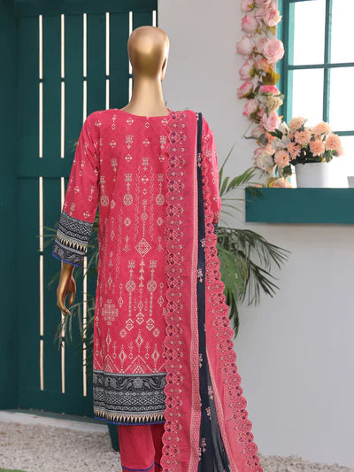 She Style By MTF Digital Printed Embroidered Pima Cotton - Deep Pink